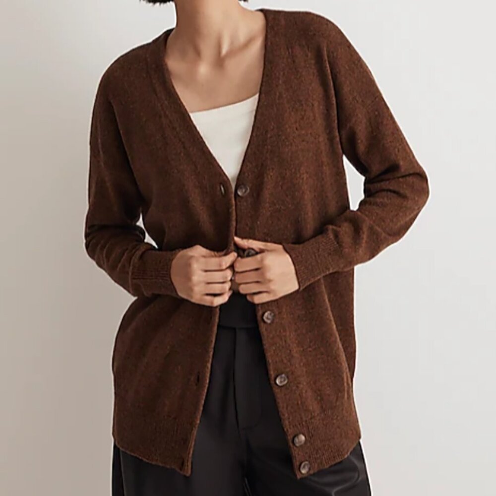 Madewell Hthr Hickory V-Neck Relaxed Hip-Length Cardigan, XXS
